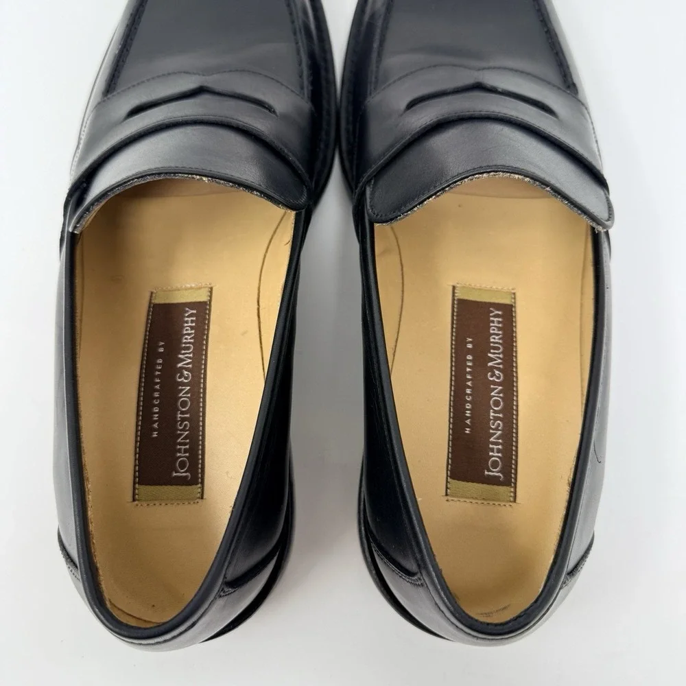 Johnston & Murphy Italy Made Penny Loafers Black Leather Dress Shoes 8.5 M